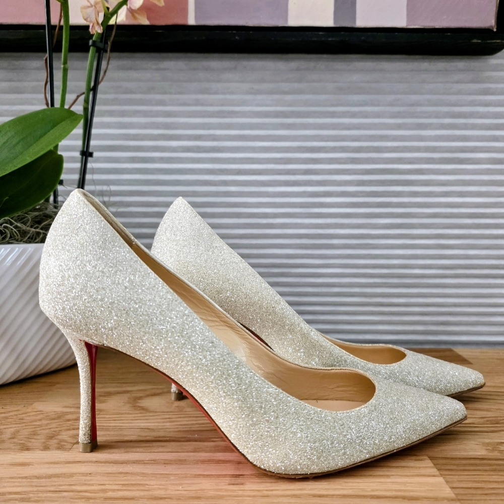CHRISTIAN louboutin Glitter DECOLTISH 85 Pump  Size 37 , 6.5